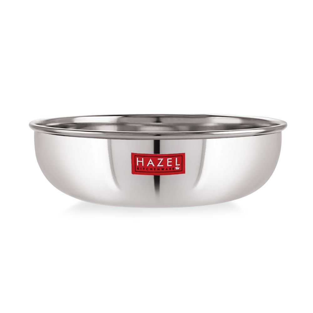 HAZEL Alfa Premium Heavy Gauge Stainless Steel Tasra Kadhai Cookware (1.8 LTR), Silver