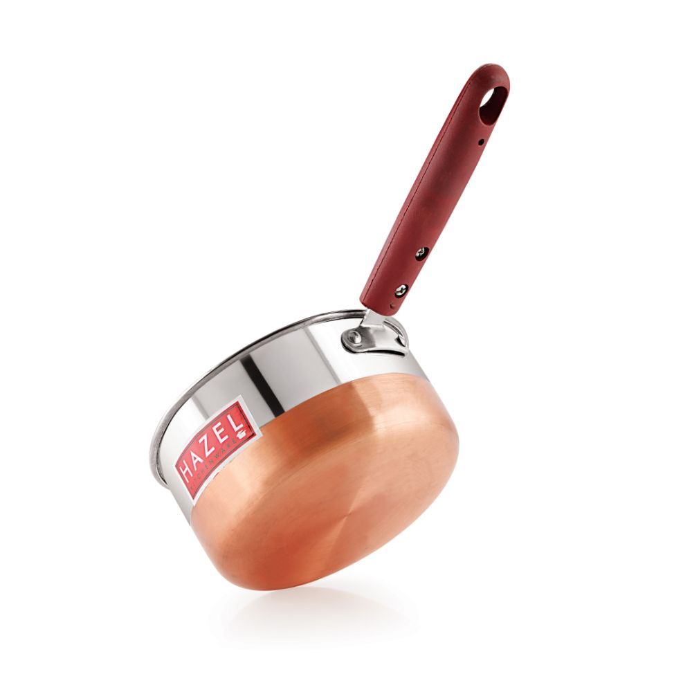 Hazel Alfa Premium Heavy Gauge Stainless Steel Sauce Pan Cookware with Copper Bottom (850 ml), Silver & Copper