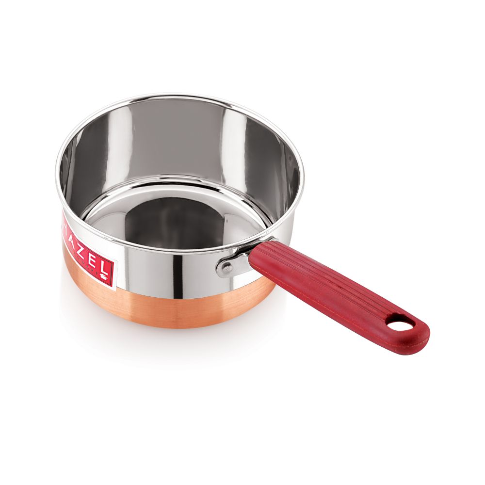 HAZEL Steel Sauce Pan |Alfa Premium Heavy Gauge Tea Pot, 700 ML | Stainless Steel Sauce Pan | Cookware with Copper Bottom | Milk Pan with Copper Bottom