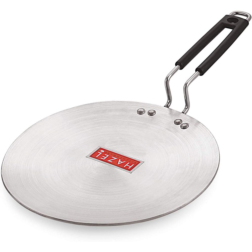 HAZEL Aluminium Tawa for Roti | Hard-Wearing Aluminium Cookware, 22.5 cm | Chapati Tawa for Kitchen with Riveted Handle | Silver Aluminium Tawa with an Ergonomic Design