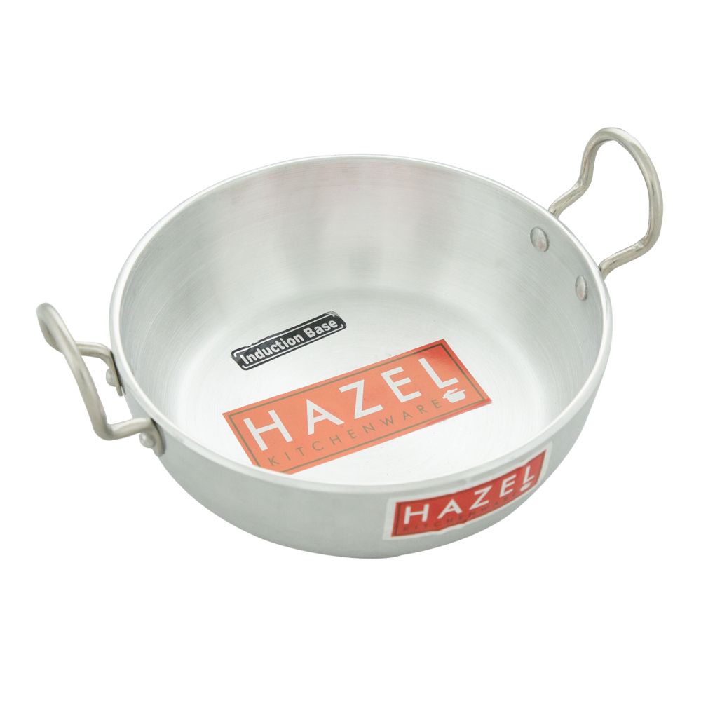 HAZEL Induction Cookware with Handle | Cooking Utensil, 1750 ml with 4 mm Thickness | Multipurpose Aluminium Induction Kadai for Deep Frying and Cooking, Silver