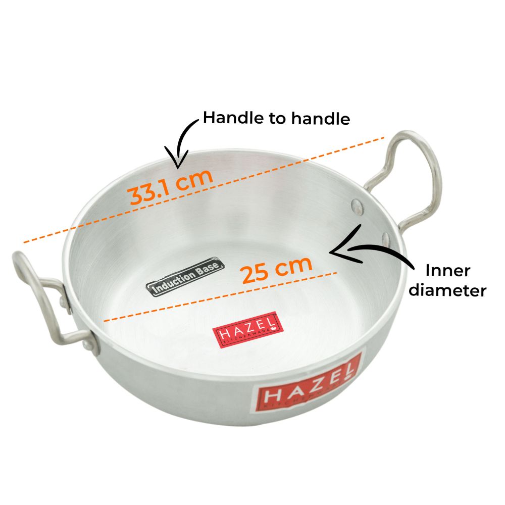 HAZEL Induction Cookware with Handle | Cooking Utensil, 3600 ml with 4 mm Thickness, Multipurpose Aluminium Induction Kadai for Deep Frying and Cooking, Silver