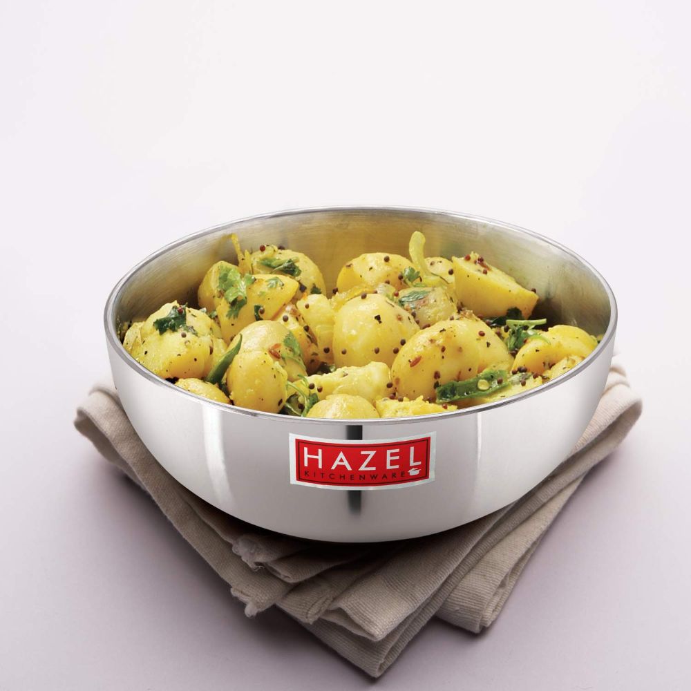 HAZEL Aluminium Kadai Without Handle | Food-Grade Tasla Kadhai with Polished Outer Surface, 4400 ml with 4 mm Thickness and Round Bottom