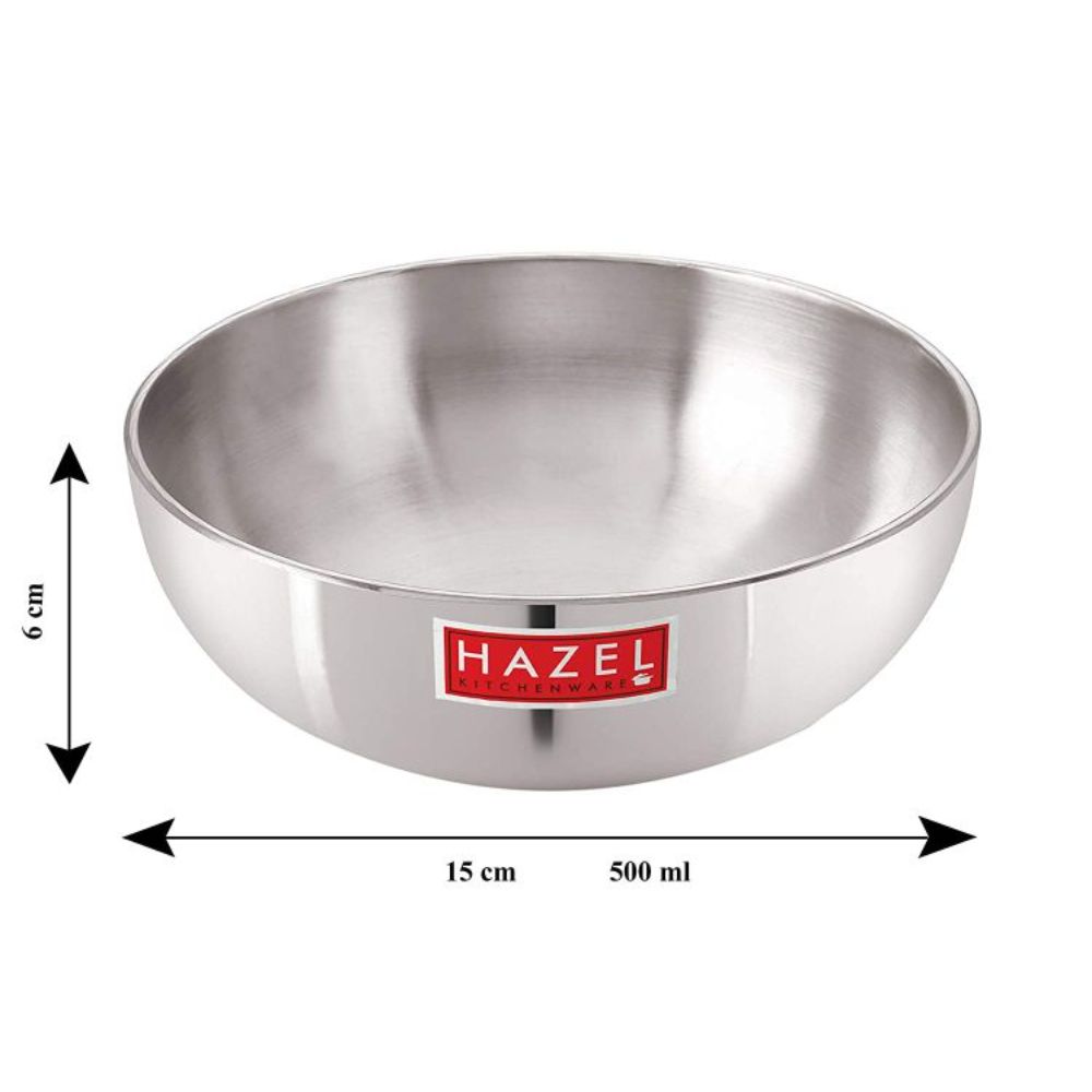 HAZEL Aluminium Kadai Without Handle | Tasla Kadhai, 500 ml with 4 mm Thickness and Round Bottom | Multipurpose Food-Grade Aluminium Heavy Bottom Cookware