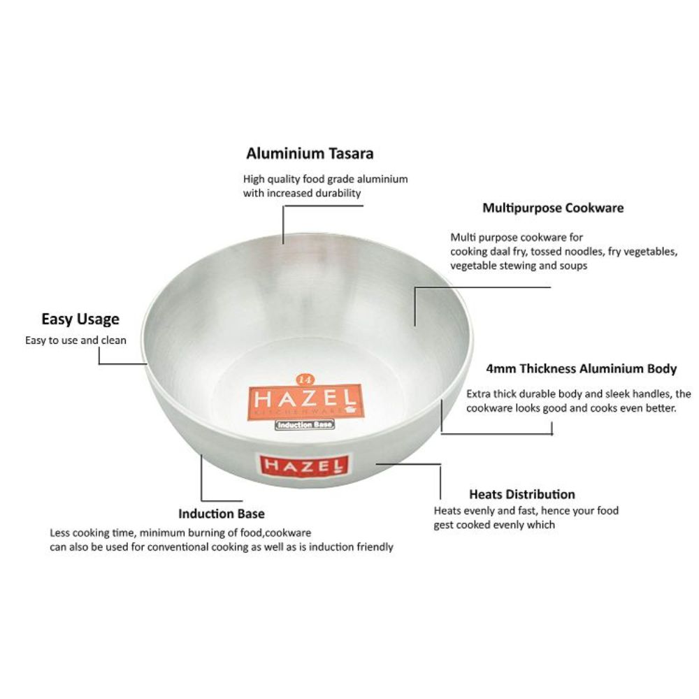 HAZEL 4mm Aluminium Induction Bottom Tasra, 2500 ML, Silver