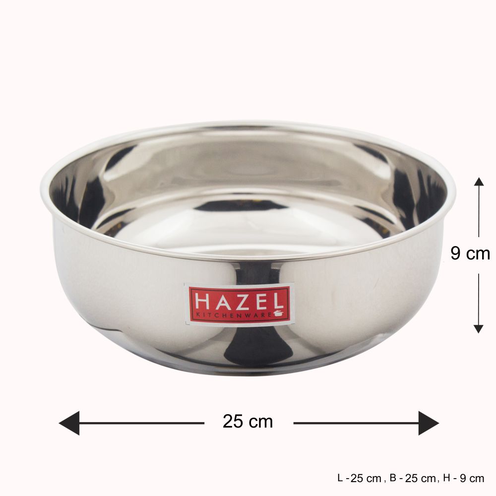 HAZEL Stainless Steel Premium Induction Bottom Tasra, 25 cm, 3000 ml, Silver