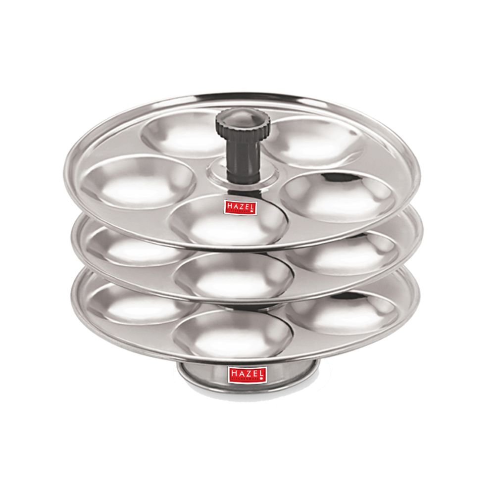 Hazel Stainless Steel Medium Idli Plate with Stand, 3-Rack Plates, 15 Idlis