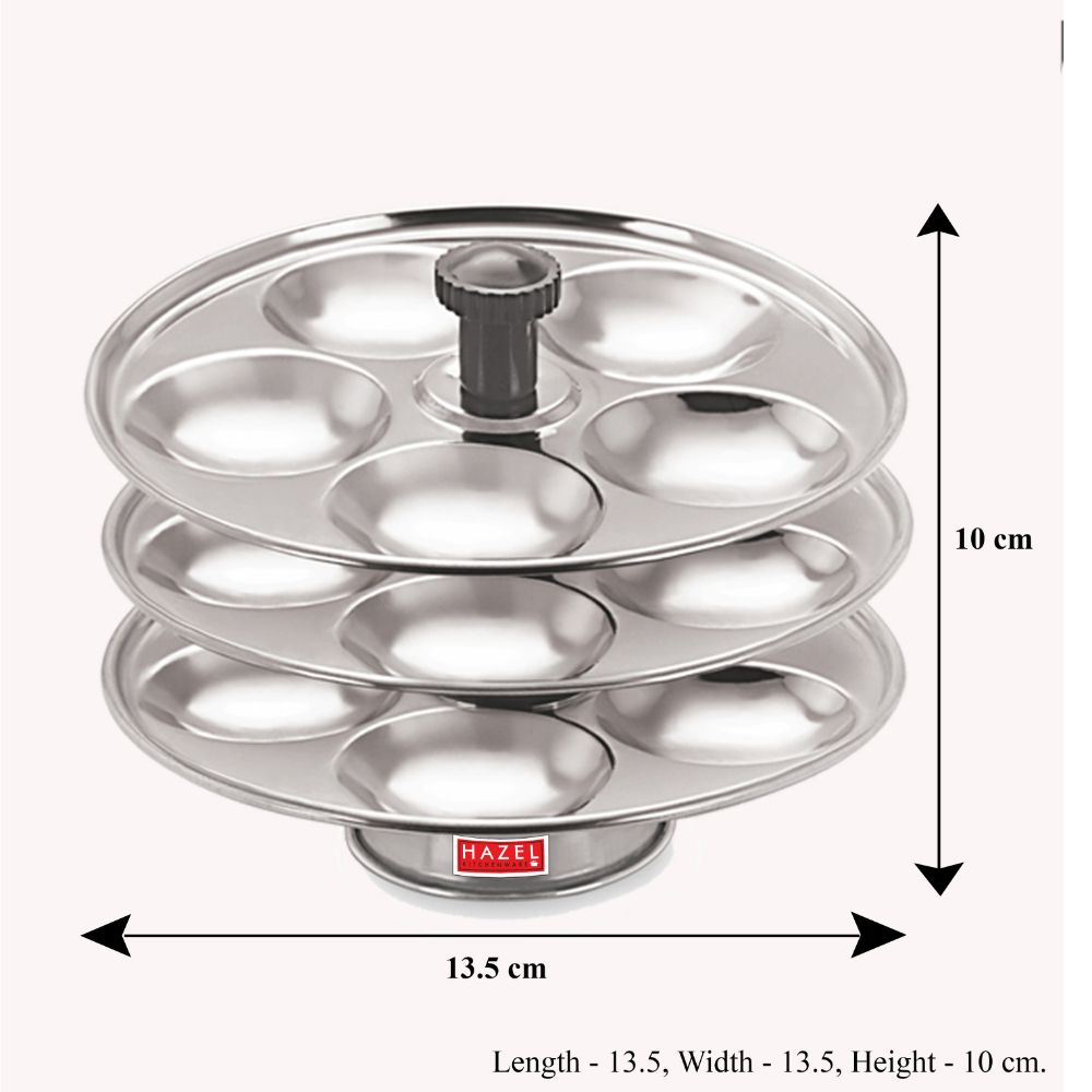 Hazel Stainless Steel Medium Idli Plate with Stand, 3-Rack Plates, 15 Idlis