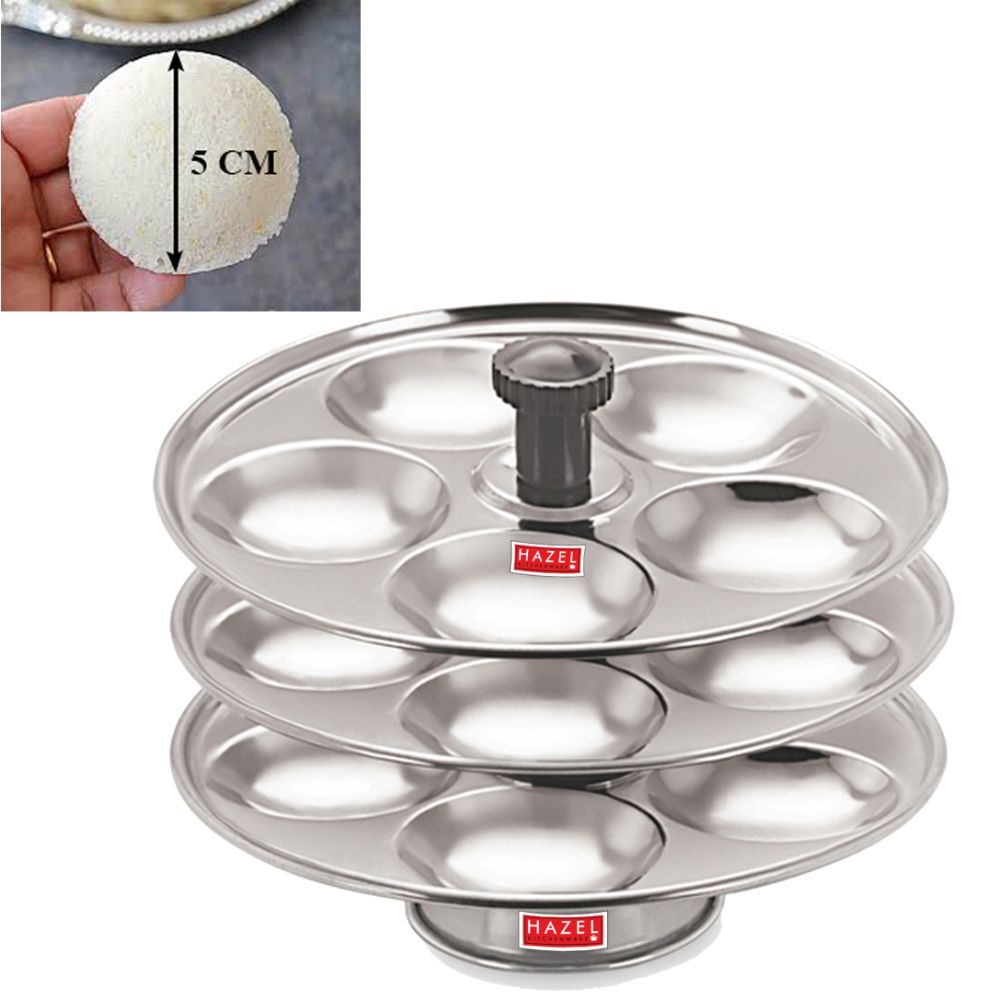 Hazel Stainless Steel Medium Idli Plate with Stand, 3-Rack Plates, 15 Idlis