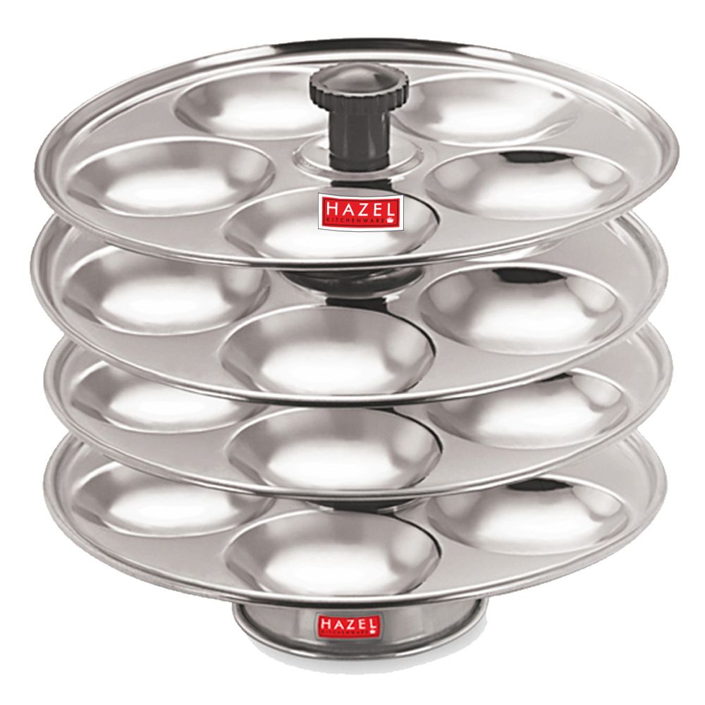 Hazel Stainless Steel Medium Idli Plate with Stand, 4-Rack Plates, 20 Idlis