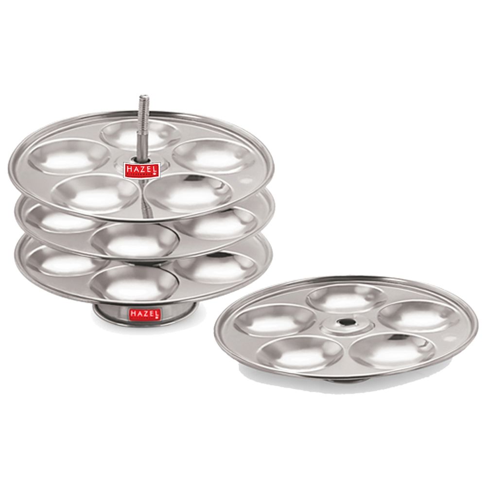 Hazel Stainless Steel Medium Idli Plate with Stand, 4-Rack Plates, 20 Idlis