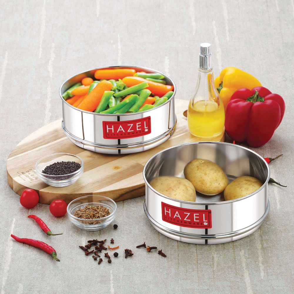 HAZEL Stainless Steel Cooker Dabba | Round Flat Dabba for Cooker set of 2