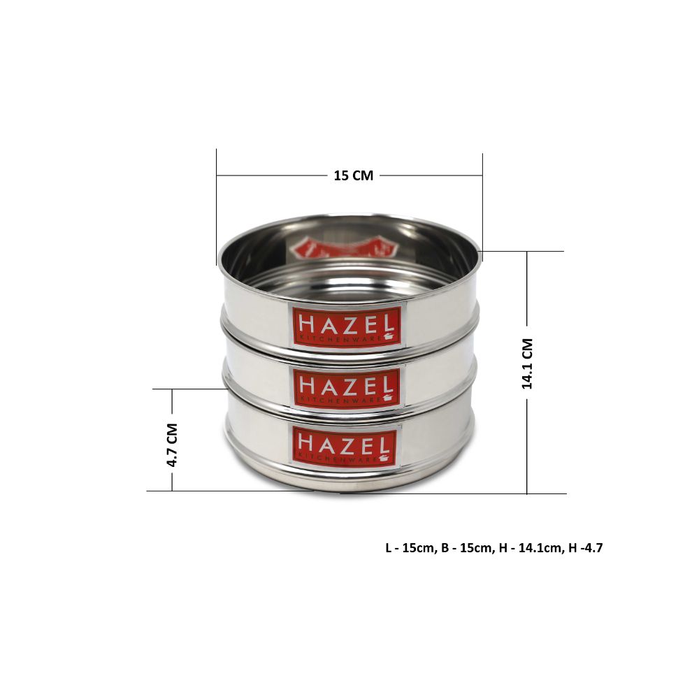 HAZEL Alfa Cooker Container | Cooker Vessel Set For 750 Ml I Set Of 3 With Glossy Finish Stainless Steel Utensil Set | Rice Cooker Dabbas, Stackable Cooker Separators, Silver, 8 Liter