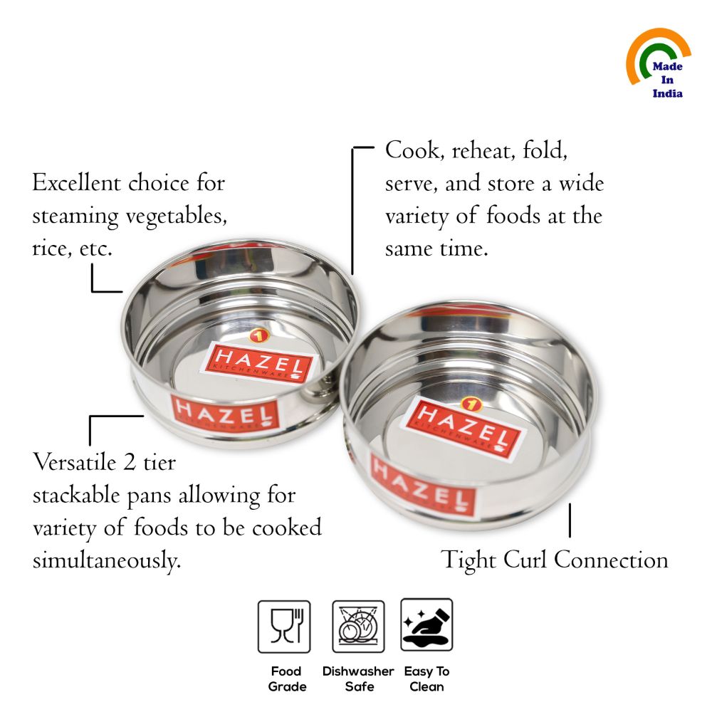 HAZEL Alfa Stainless Steel Stackable Separator Dabba For 6 Ltr Pressure Cooker - 16.5 Cm, Silver, Set Of 2, 6 Liter