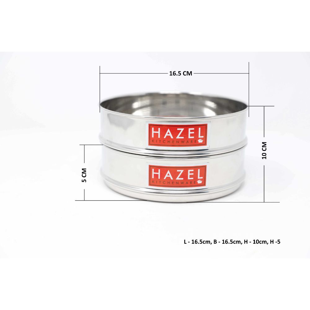 HAZEL Alfa Stainless Steel Stackable Separator Dabba For 6 Ltr Pressure Cooker - 16.5 Cm, Silver, Set Of 2, 6 Liter