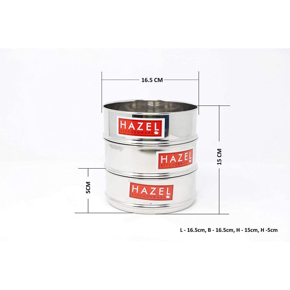 HAZEL Alfa Stainless Steel Stackable Seperator, Cooker Dabba For 8 Ltr Pressure Cooker - 16.5 Cm, Set Of 3, 8 Liter