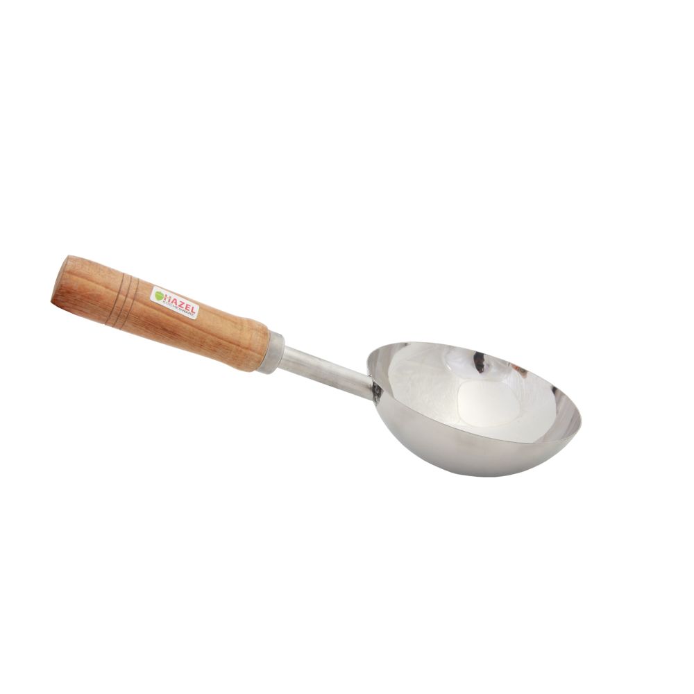 HAZEL Steel Jumbo Tadka Pan with Wooden Handle, 37 cm, 600 ml, Silver