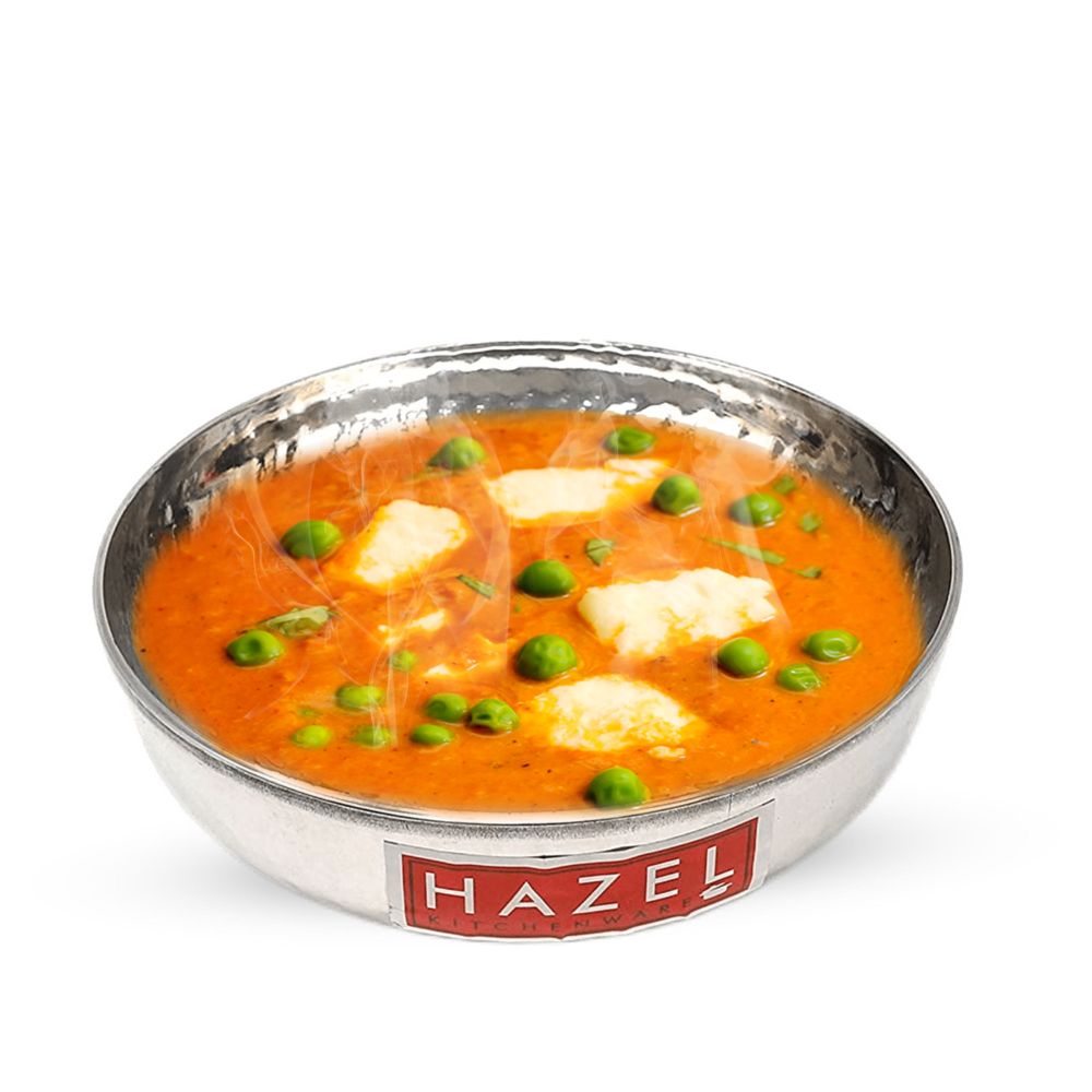 HAZEL Stainless Steel Kadai Without Handle, 18 cm | Hammered Round Bottom Tasra Kadhai Cookware for Daily Usage, 1000 ML