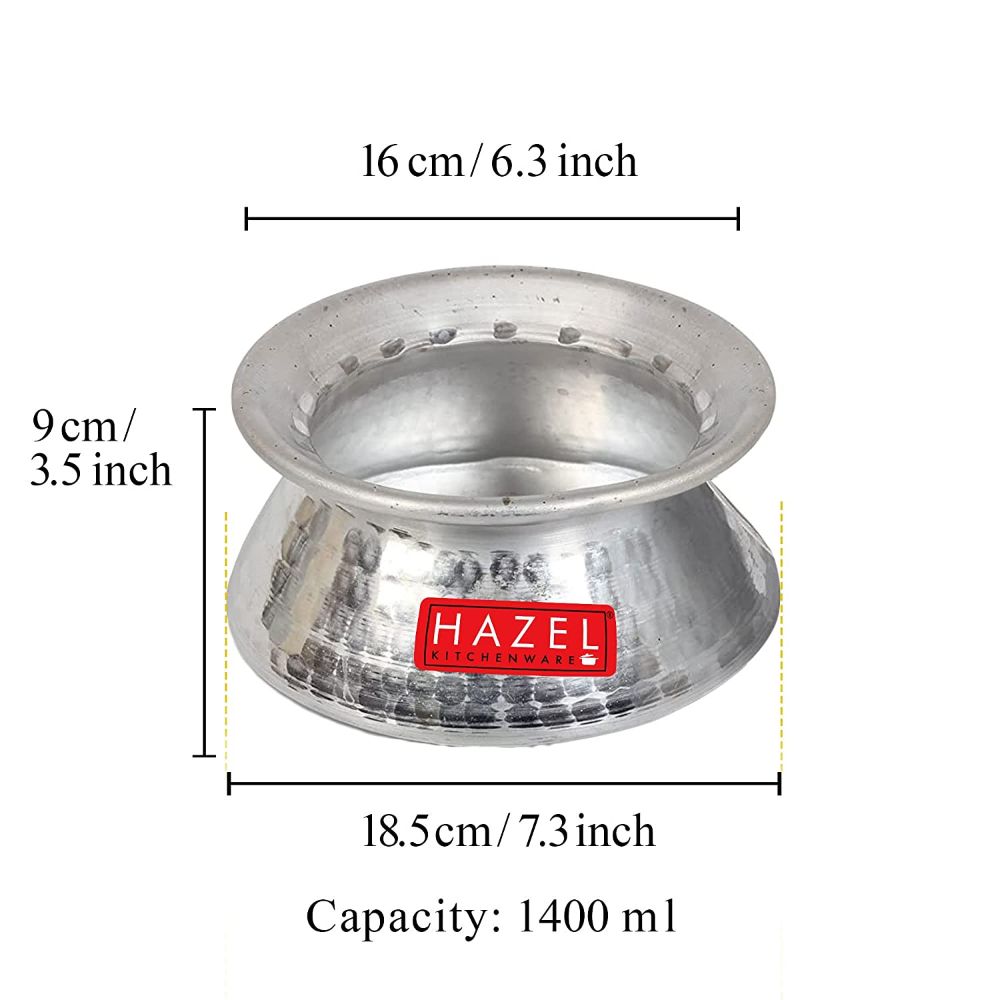 HAZEL Aluminium Hammered Finish Kadhai Handi, 1.4 Liter, Silver