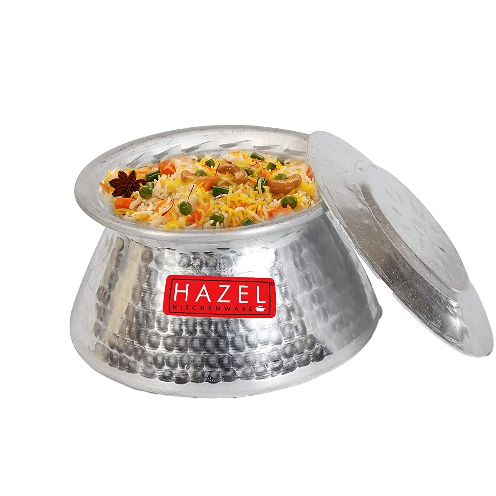HAZEL Handi for Cooking I Aluminium Biriyani Pot with Lid, 3200 ML I Aluminium Handi with Traditional Hammered Finish | Multipurpose Biryani Handi, Silver