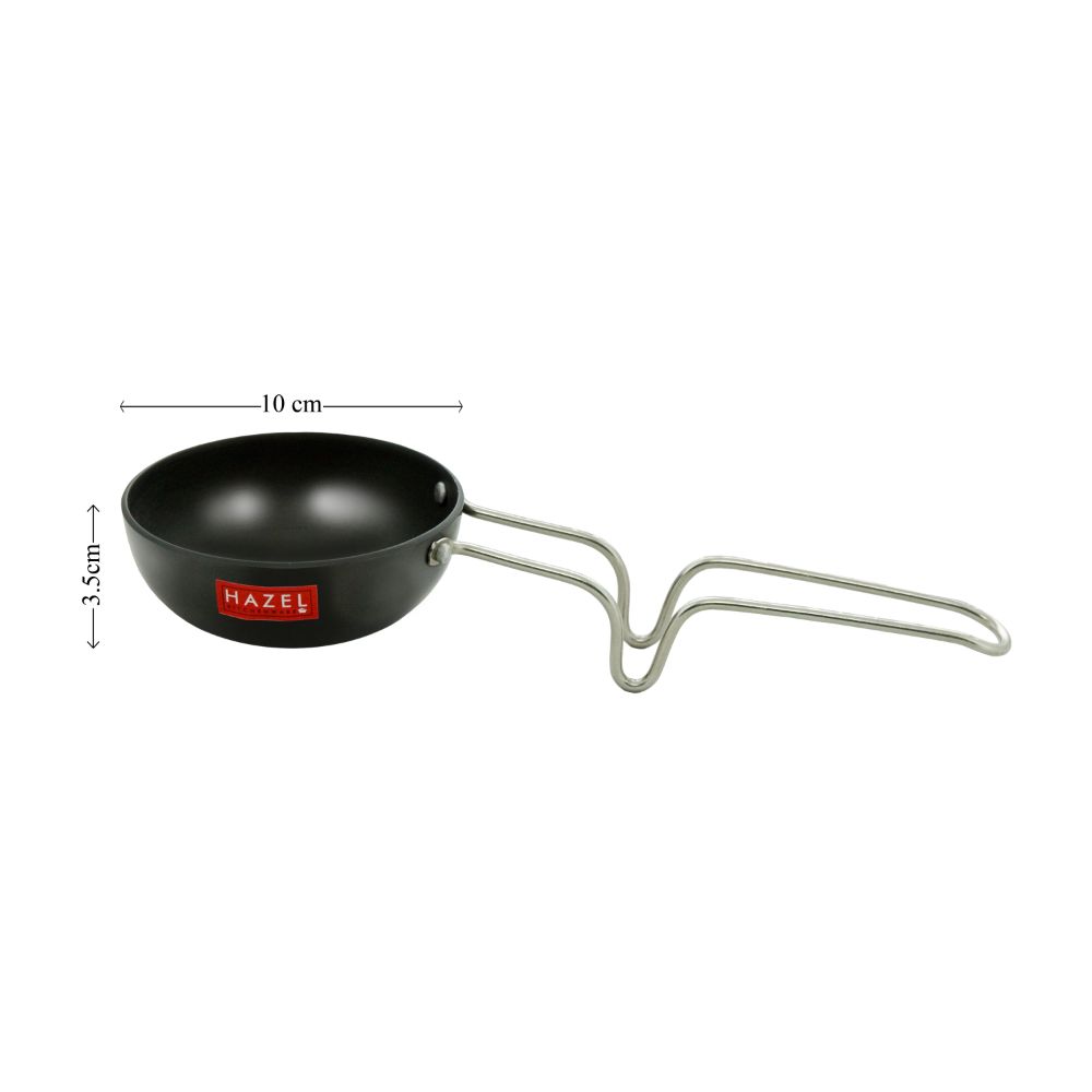 HAZEL 2.3 mm Hard Anodised Tadka Pan Aluminium Anodized Vaghariya Pan, 185 ml, 10 cm, Black