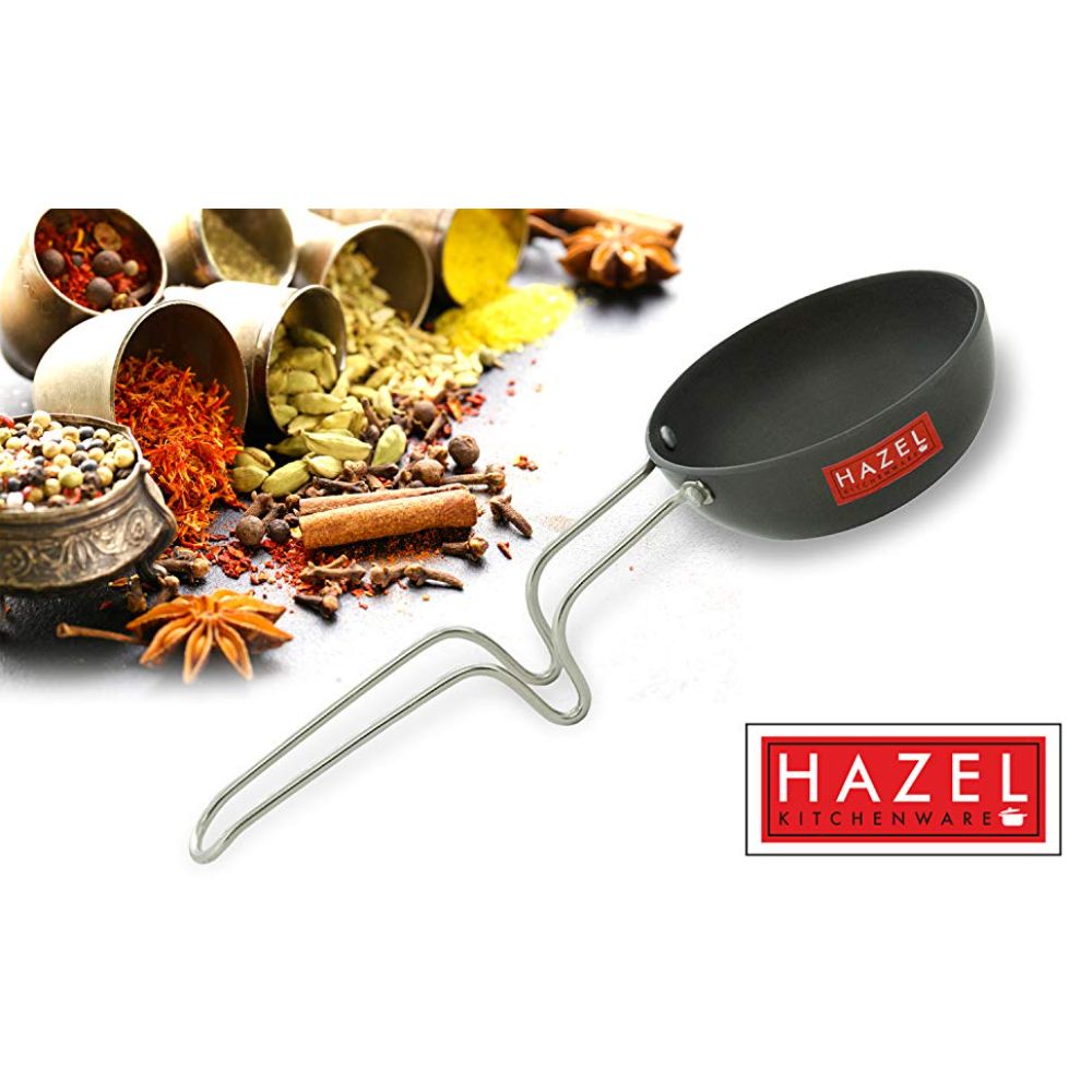 HAZEL 2.3 mm Hard Anodised Tadka Pan Aluminium Anodized Vaghariya Pan, 185 ml, 10 cm, Black