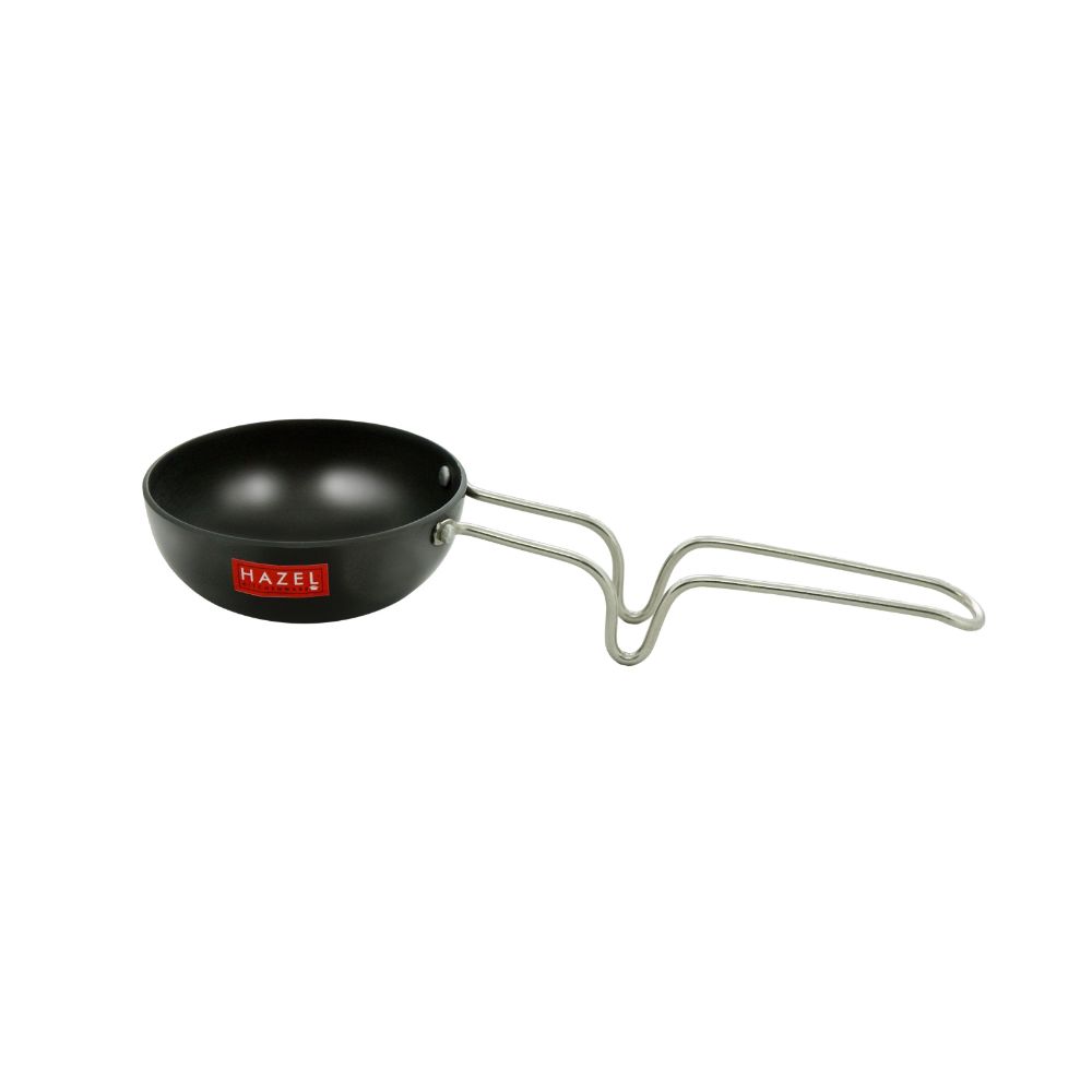 HAZEL 2.3 mm Hard Anodised Tadka Pan Aluminium Anodized Vaghariya Pan, 280 ml, 12 cm, Black