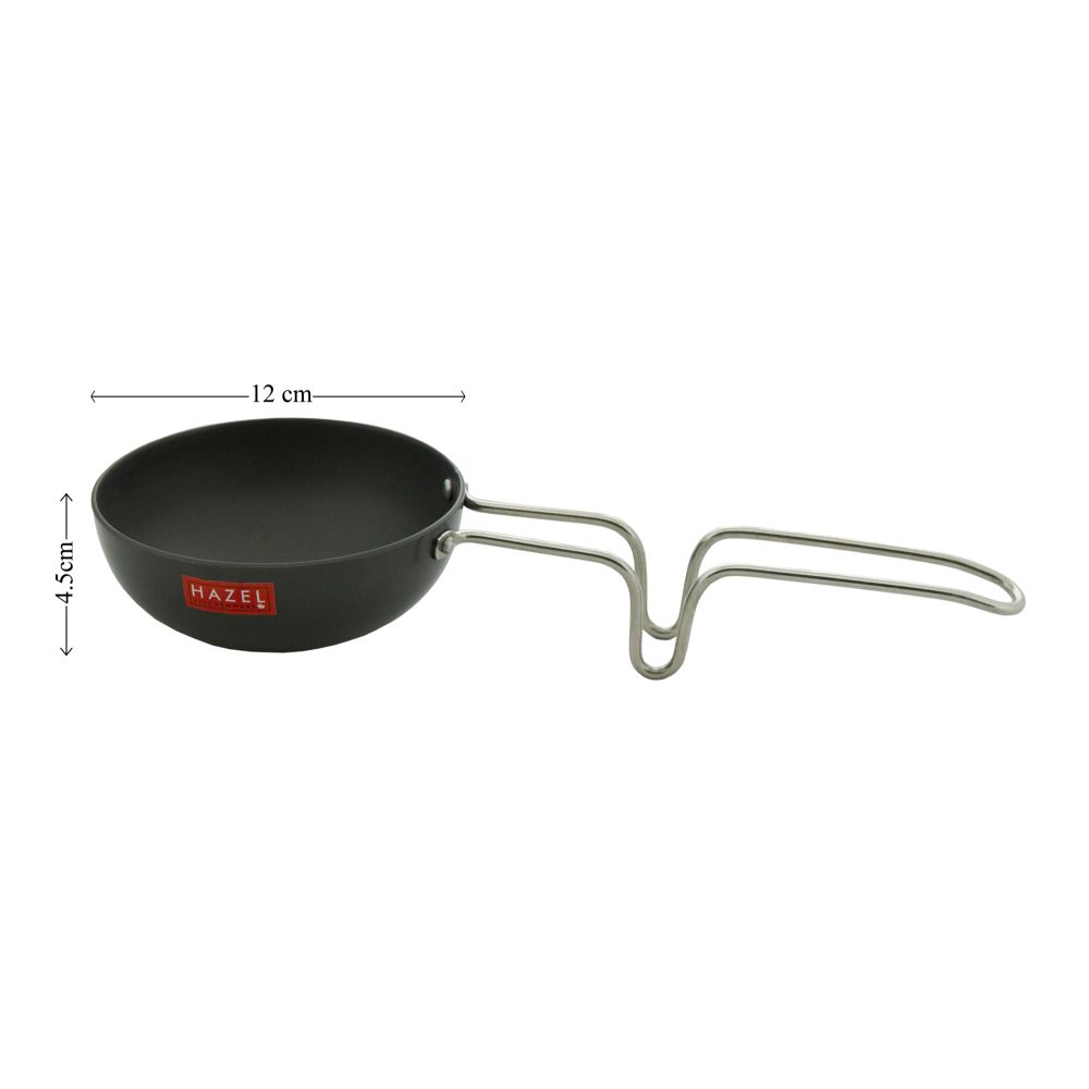 HAZEL 2.3 mm Hard Anodised Tadka Pan Aluminium Anodized Vaghariya Pan, 280 ml, 12 cm, Black