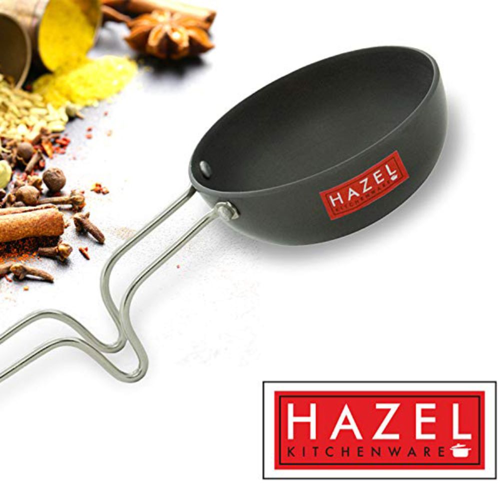 HAZEL 2.3 mm Hard Anodised Tadka Pan Aluminium Anodized Vaghariya Pan, 280 ml, 12 cm, Black