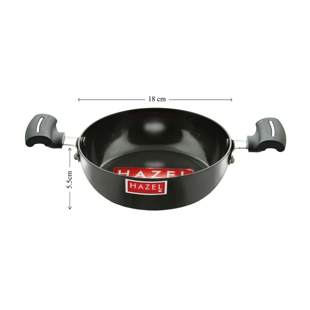 HAZEL Hard Anodized Kadai I Small Kadai for Deep Frying, 1.2 LTR with 3 mm Thickness I Aluminium Induction Kadhai | Hard Anodized Cookware Set with Induction Base Kadai, Black