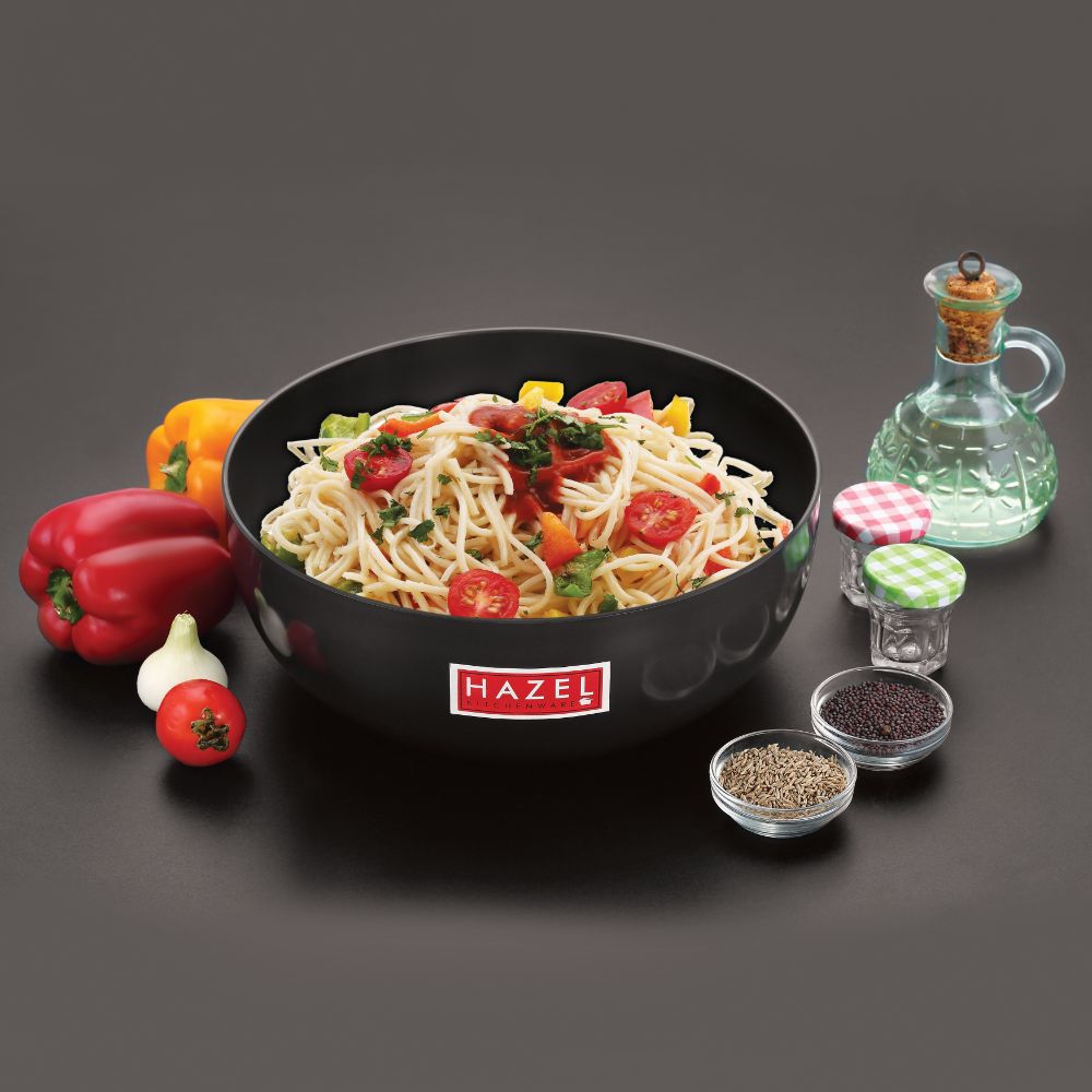 HAZEL Hard Anodized Kadhai Without Handle I Aluminium Cookware with 3 mm Thickness I Non-Toxic & Non-Staining I Used for Gas Stove & Induction I Ideal for Daily Use