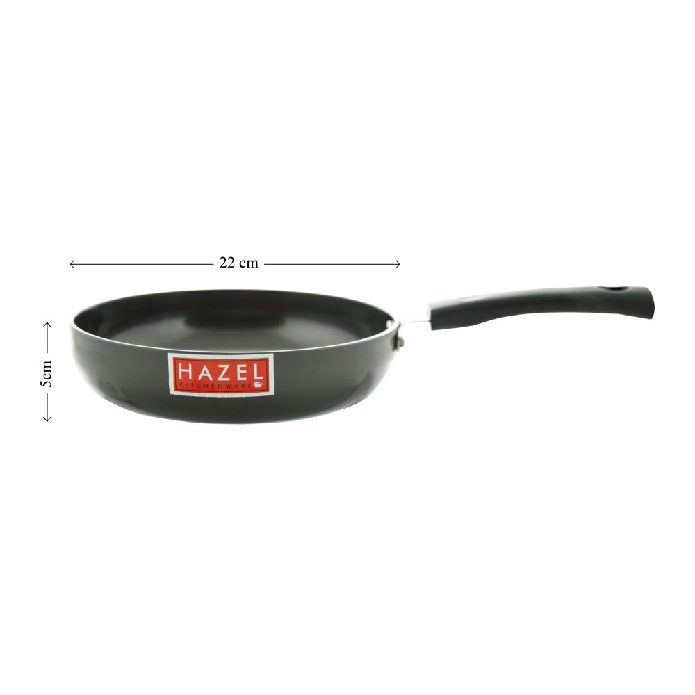 HAZEL 3 mm Hard Anodised Frying Pan Aluminium Anodized Fry Pan Induction Base, 1750 ml, 22 cm, Black