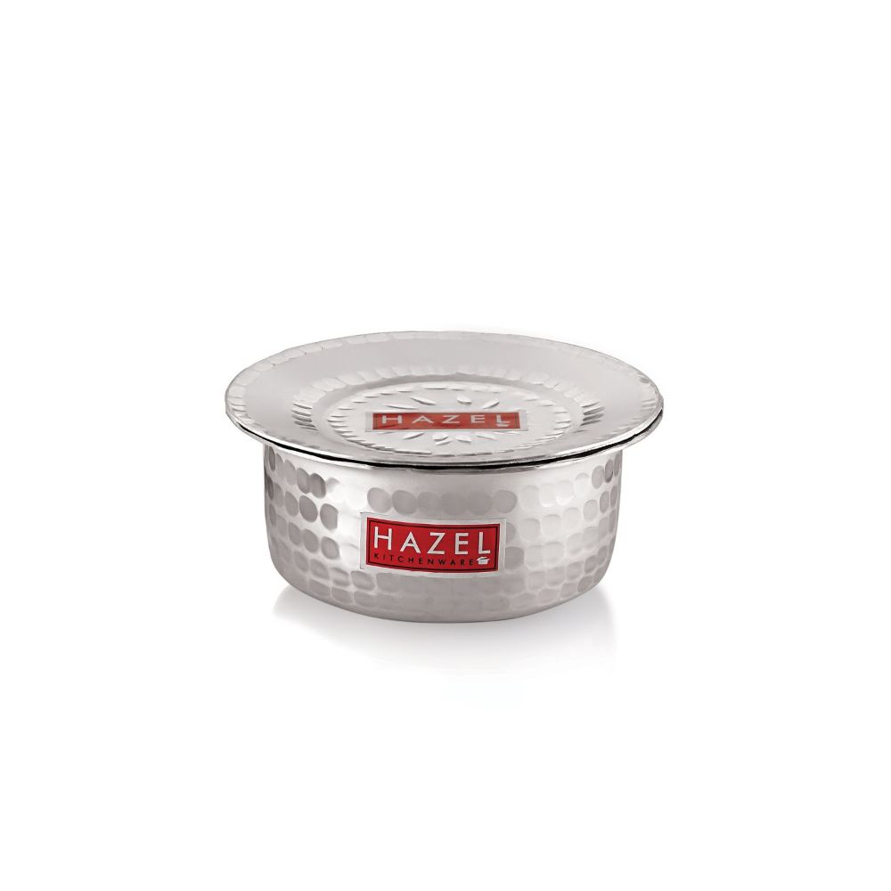 HAZEL Aluminium Hammered Milk Pot with Lid | Stock Pot with Lid | Boiling Bhagona Tope Set with Lid for Kitchen, 17.7 cm, 1000 ML, Silver