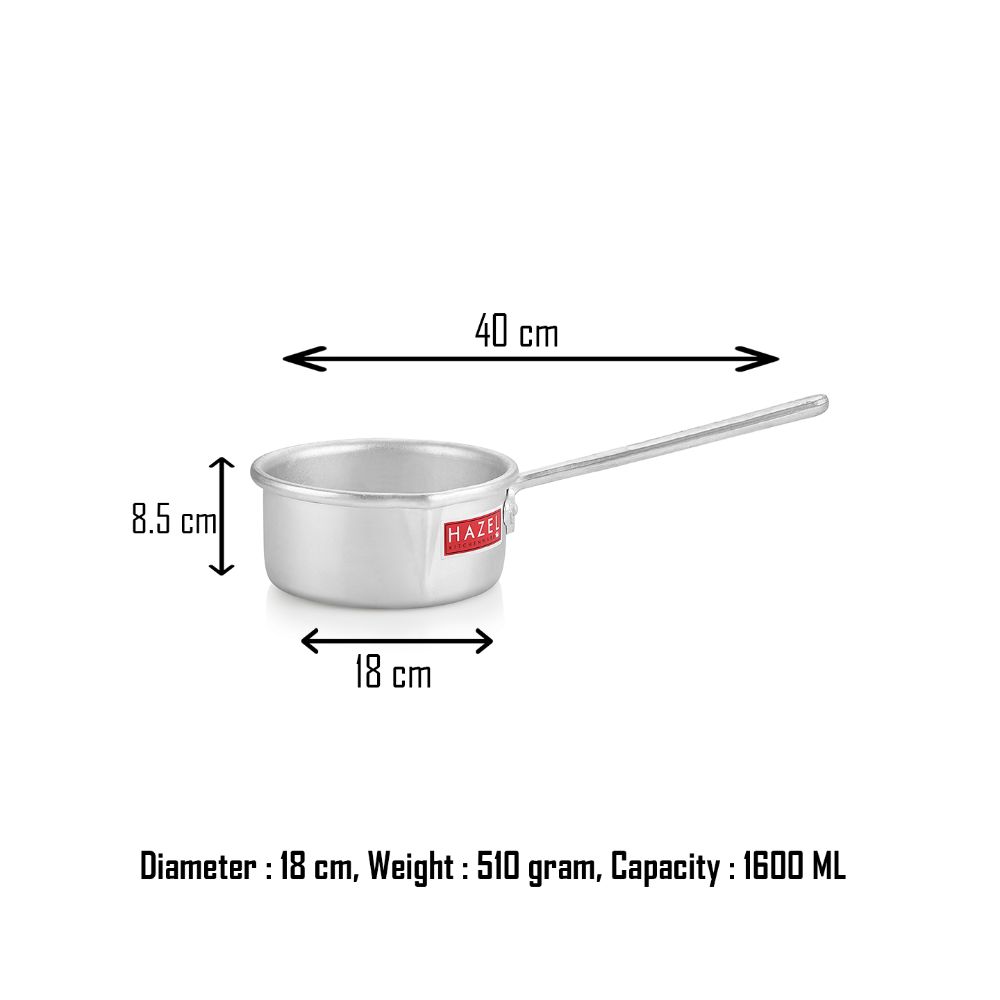 HAZEL Sauce Pan I Capacity of 1600 ml, Silver I Non-Induction Aluminium Sauce Pan I Multipurpose Tea Saucepan with Strong Aluminium Handle | Ideal for Daily Usage