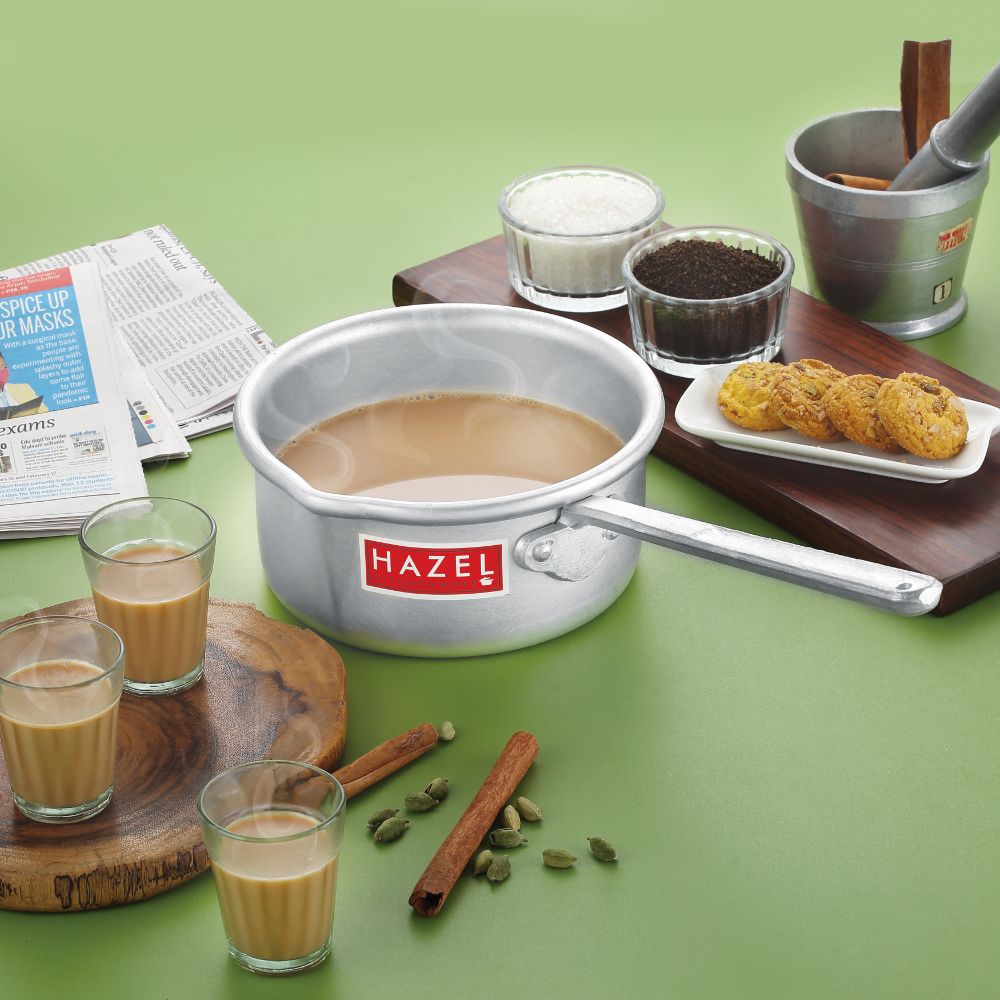 HAZEL Aluminium Milk Tea Pan Pot Sauce Pan Premium 14 Gauge Hotelware Saucepan, 9 cm, 2100 ML