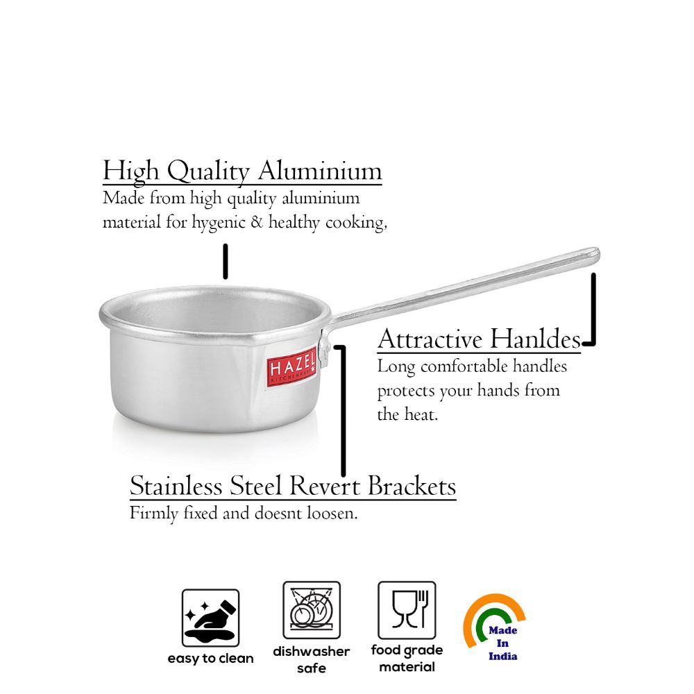 HAZEL Aluminium Milk Tea Pan Pot Sauce Pan Premium 14 Gauge Hotelware Saucepan, 9 cm, 2100 ML