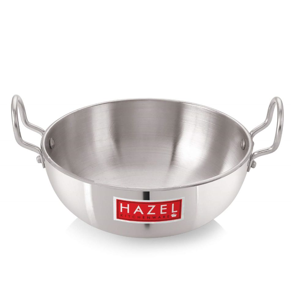 Hazel Aluminium Kadai for Cooking | 4 mm Kadhai Aluminium Big Size |Multipurpose Aluminium Kadai for Deep Frying, 6000 mL, Silver