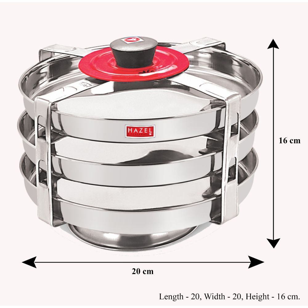 Hazel Stainless Steel 3 Plates Dhokla Thatte idli Maker, Silver