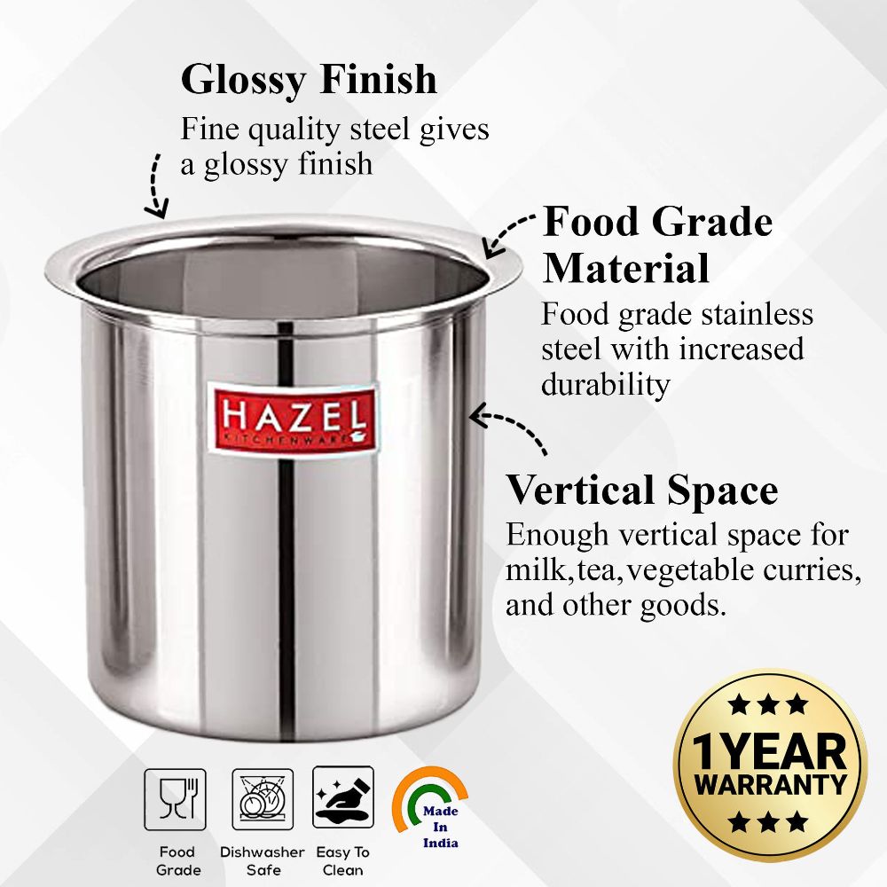 HAZEL Steel Milk Pot | Stainless Steel Milk Boiler Container | Milk Boiling Vessel Gunj for Kitchen, 6000 ML