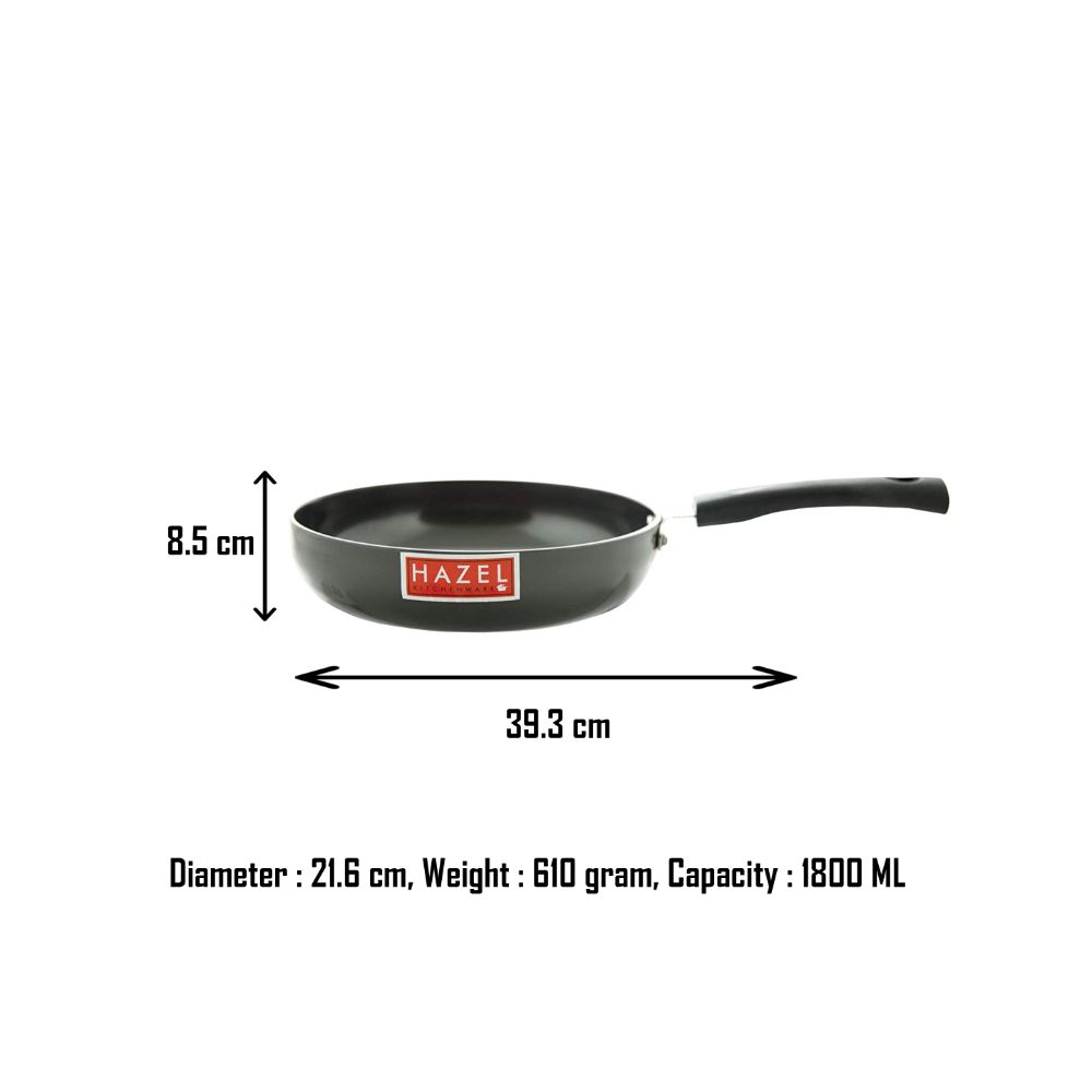 HAZEL Hard Anodised Frying Pan 3 mm Aluminium Anodized Fry Pan, 21.6 cm, 1800 ML