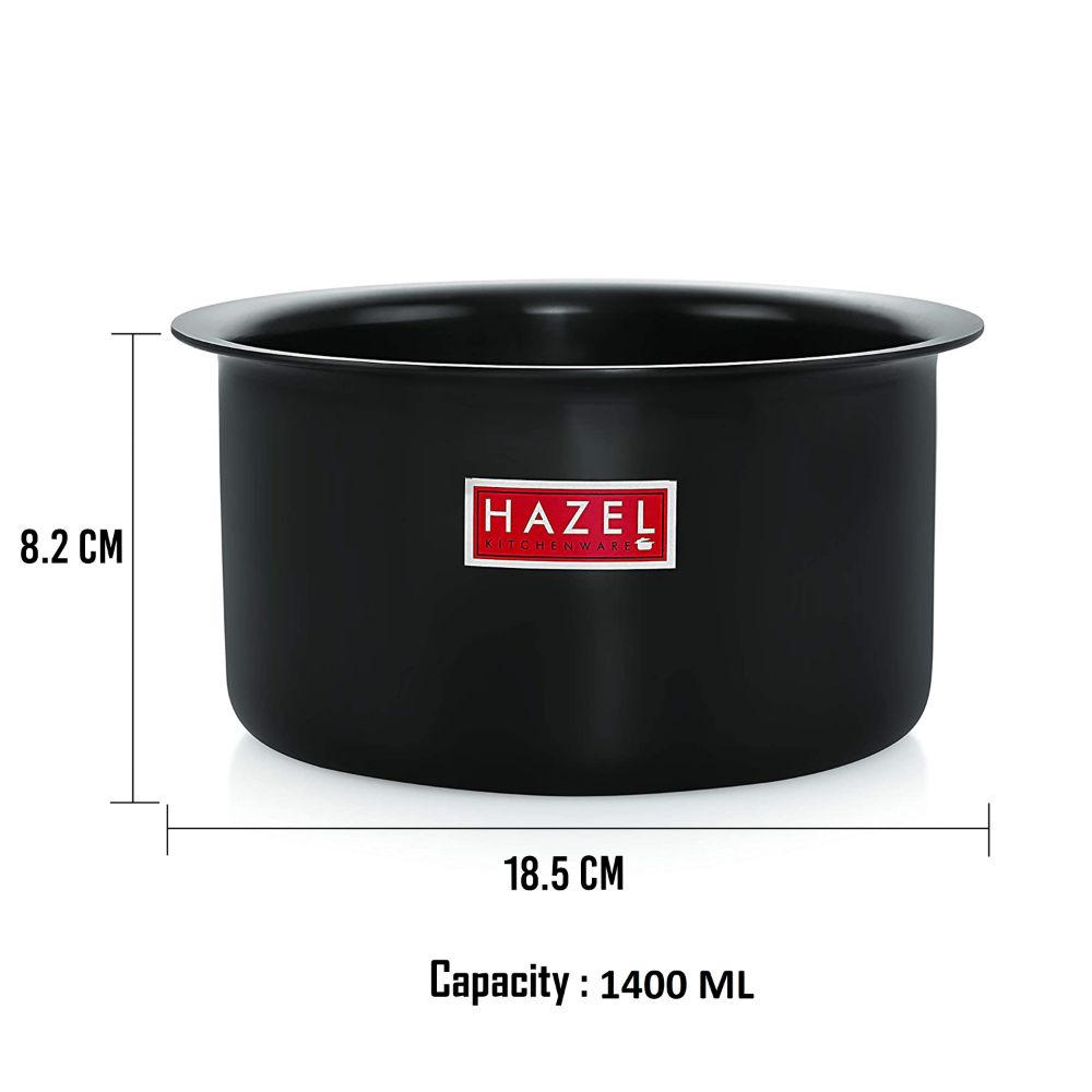 HAZEL Hard Anodised Aluminium Tope | 3mm Induction Bottom Black Tope Patila Bhagona | Flat Bottom Base Induction Cookware for Kicthen (1400 ML, 1)