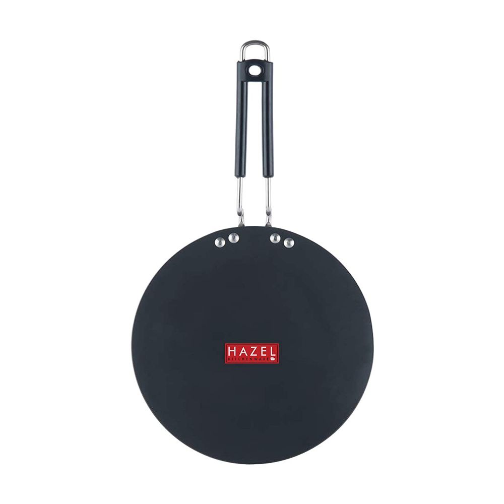 HAZEL 3 mm Hard Anodised Tawa Aluminium Anodized Chapati Roti Tava, 22.7 cm, Black