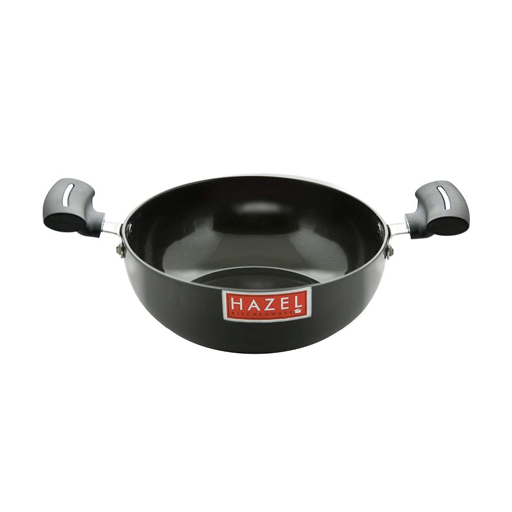 HAZEL Hard Anodised Kadai with Handle| Hard Anodized Kadhai Kadahi Karahi Cookware Utensil for Frying, 5000 ml, 26.8 cm, Black