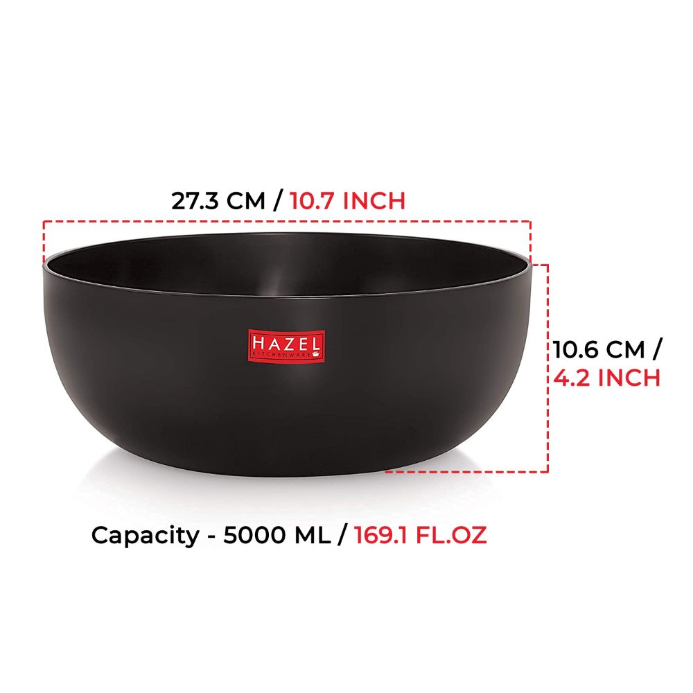 HAZEL Hard Anodised Tasra Tasla | Deep Anodized Kadhai Without Handle Cookware Utensil for Frying, 5000 ml, 26.8 cm, Black