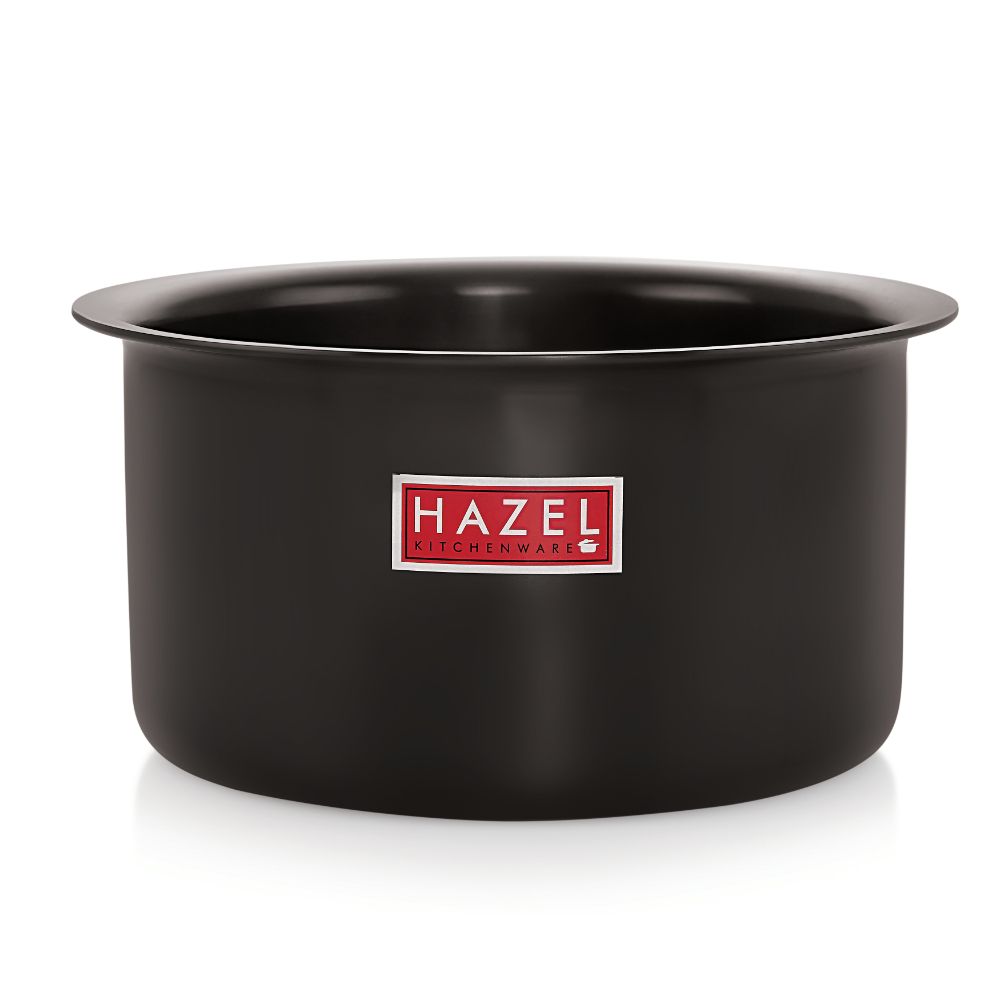 HAZEL Hard Anodised Tope Patila 3mm Aluminium Anodized Boiling Vessels Bhagona Dekchi, 2000 ml, 17 cm, Black