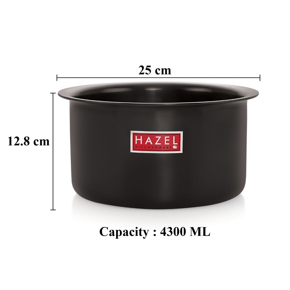 HAZEL Hard Anodised Tope Patila 3mm Aluminium Anodized Boiling Vessels Bhagona Dekchi, 21.8 cm, 4300 ML, Black