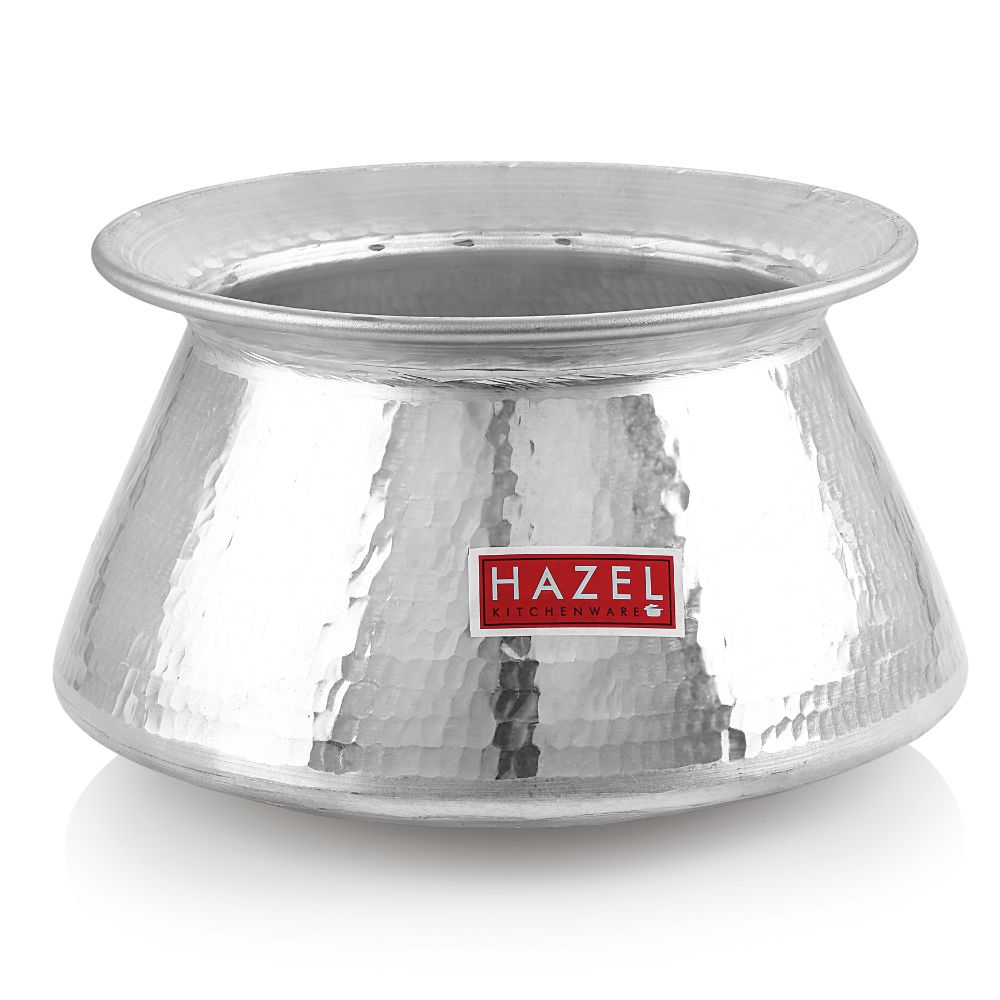 HAZEL Aluminium Hammered Finish Handi with Lid Biryani Rice Cooking Pot Degri Tope Patila Vessel, 26 cm, 7.2 Litre Silver