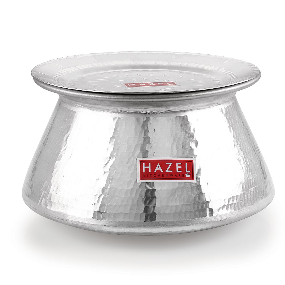 HAZEL Biryani Pot| Aluminium Biryani Handi Set, 10000 ML| Premium Aluminium Hammered Finish Tope, Patila Handi | Multipurpose Aluminium Cooking Utensils for Kitchen Silver