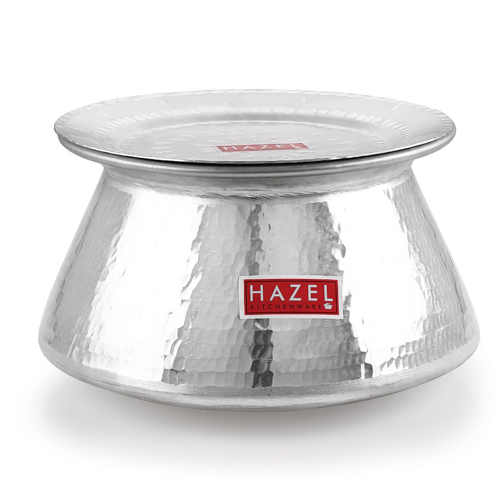 HAZEL Aluminium Hammered Finish Handi with Lid Biryani Rice Cooking Pot Degri Tope Patila Vessal (13 Litre) Silver