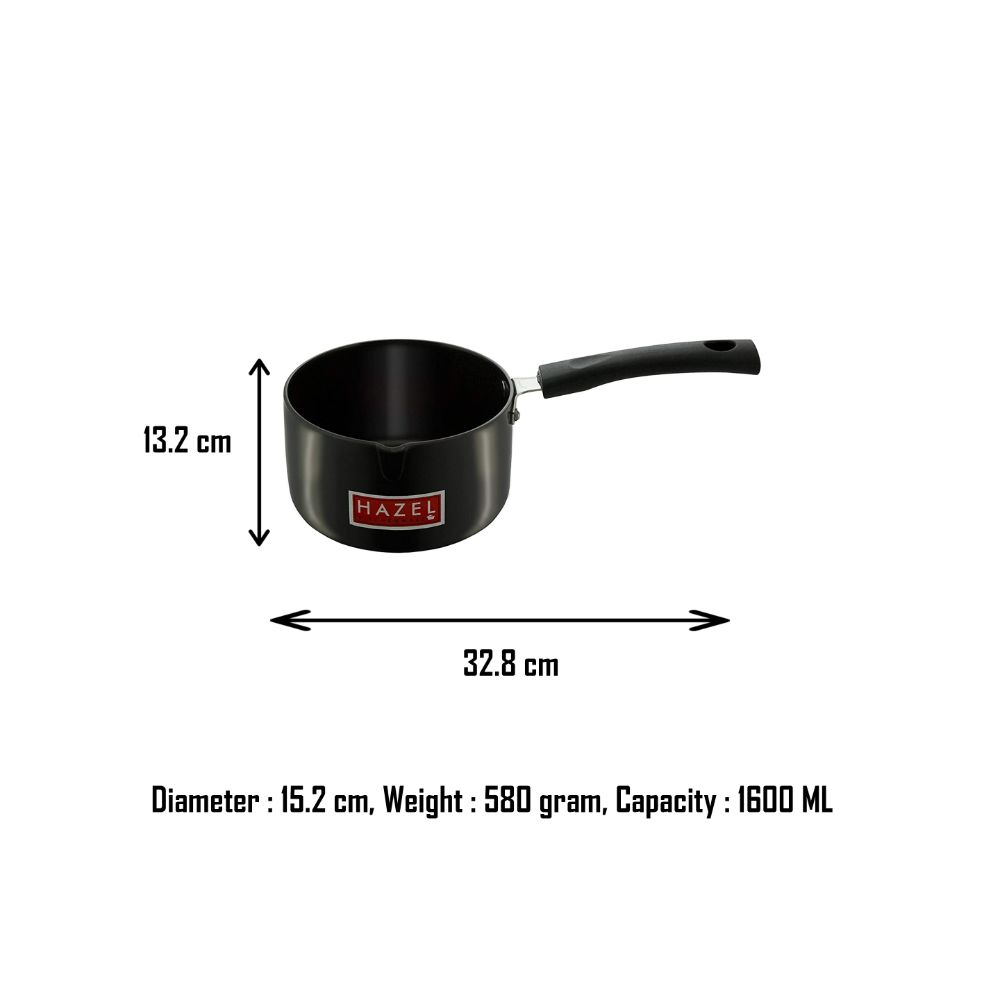 HAZEL Hard Anodised Sauce Pan 3 mm Aluminium Anodized Tea Milk Saucepan, 15.2 cm, 1600 ML